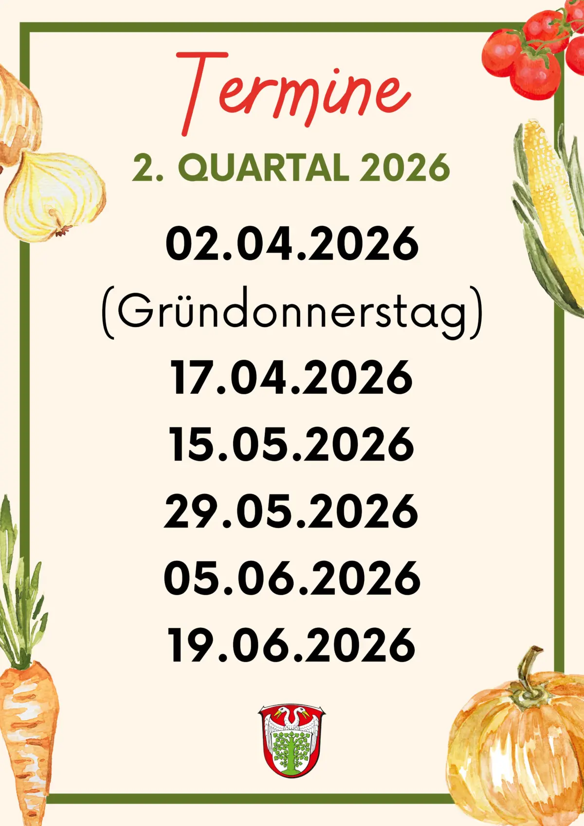 Wochenmarkt Termine 2 Quartal 2026